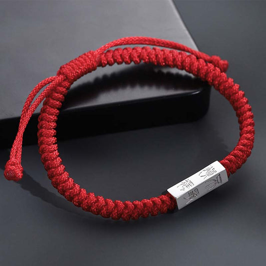 Ancient Tibetan Buddhist Red String Tradition 925 Sterling Silver Letter Engraving Blessing String Bracelet
