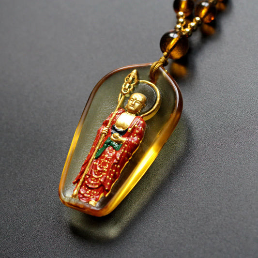 Buddha Energy Necklace Ksitigarbha Buddha Liuli Crystal Compassion Amulet Necklace Pendant