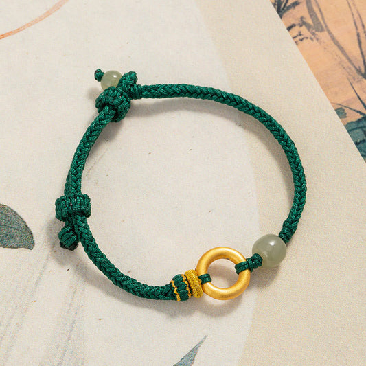 Ancient Tibetan Buddhist Red String Tradition 999 Sterling Silver Peace Buckle Hetian Jade Bead Luck Green Rope Braided Bracelet