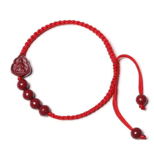 Ancient Tibetan Buddhist Red String Tradition Laughing Buddha Avalokitesvara Cinnabar Blessing String Bracelet