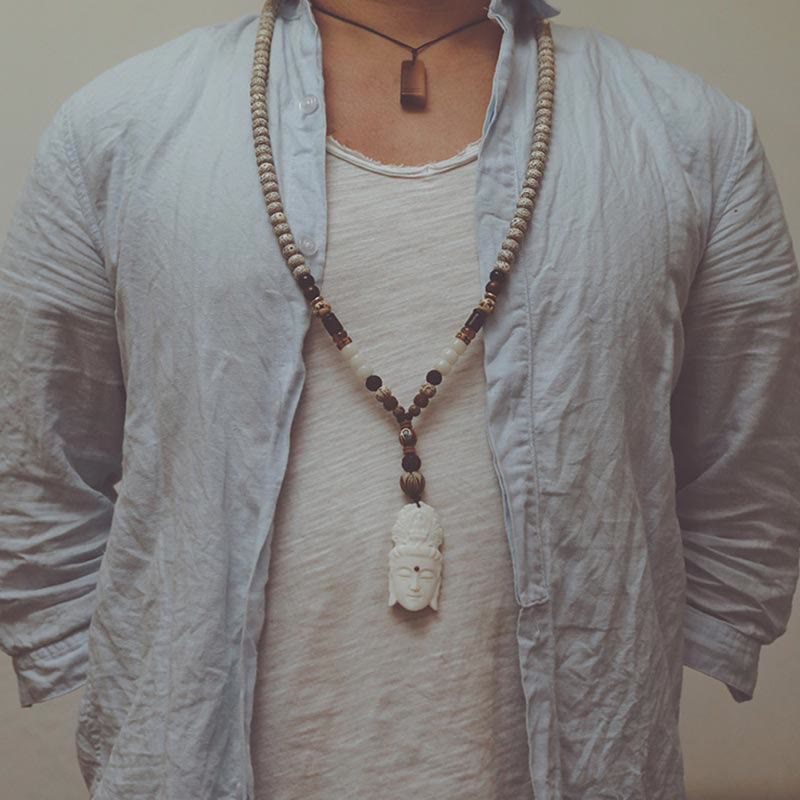 Spirituality 108 Mala Beads Bodhi Seed Yak Bone Avalokitesvara Lucky Pixiu Guan Gong Buddha Demon Peace Tassel Bracelet