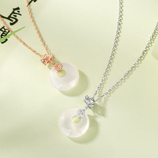 Jade 925 Sterling Silver Ginkgo Leaf Butterfly Rose Chalcedony Hetian Jade Peace Buckle Fu Character Harmony Necklace Pendant