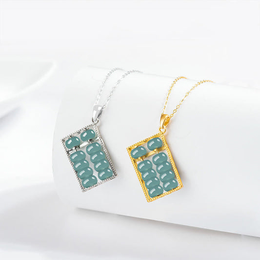 Jade 925 Sterling Silver Natural Jade Abacus Pattern Abundance Necklace Pendant