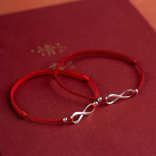 Ancient Tibetan Buddhist Red String Tradition 925 Sterling Silver Endless Knot Protection Luck Red String Bracelet Anklet