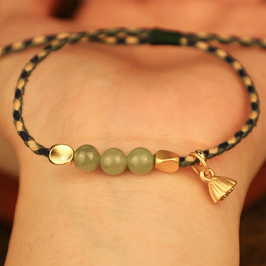 Jade Handcrafted Hetian Jade Lotus Charm Luck Braided Bracelet