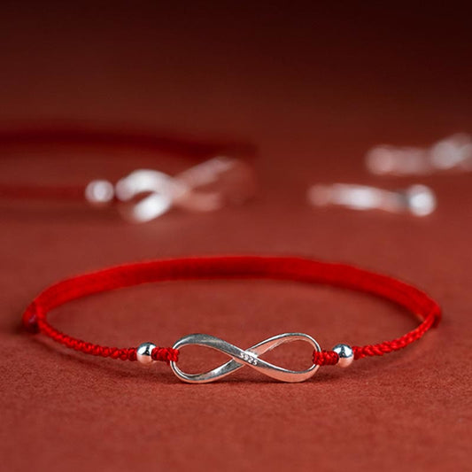 Ancient Tibetan Buddhist Red String Tradition 925 Sterling Silver Endless Knot Protection Luck Red String Bracelet Anklet