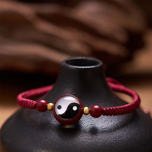 Ancient Tibetan Buddhist Red String Tradition Lucky Cinnabar Red String Yin Yang Symbol Bagua Blessing Bracelet