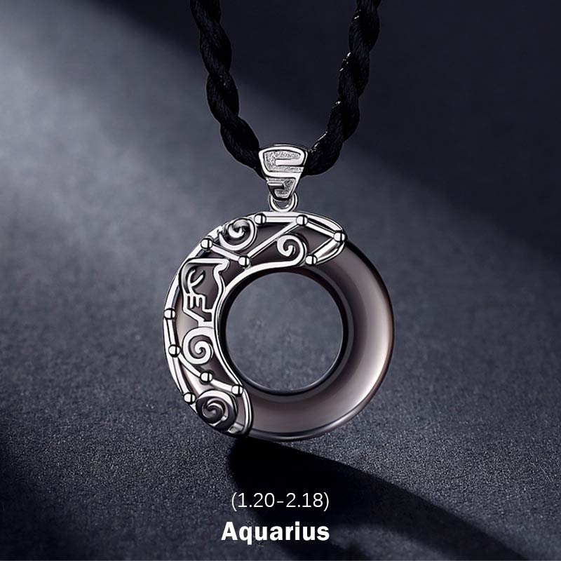 Spirituality Buddha Karma 12 Constellations of the Zodiac Ice Obsidian Blessing Round Pendant Necklace