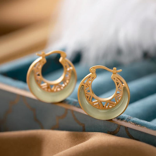 Jade  Crescent Moon Jade Prosperity Drop Earrings