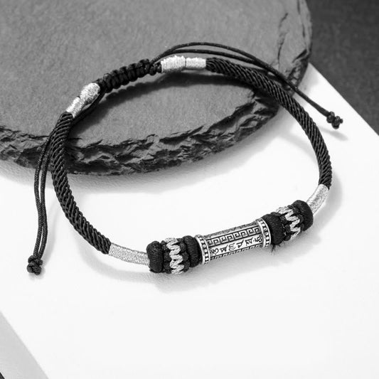 Ancient Tibetan Buddhist Red String Tradition 925 Sterling Silver Om Mani Padme Hum Wisdom Braided Rope Bracelet
