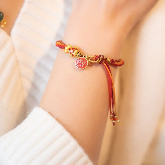 Ancient Tibetan Buddhist Red String Tradition Chinese Zodiac Handmade Koi Fish String Protection Reincarnation Knot Braid Bracelet