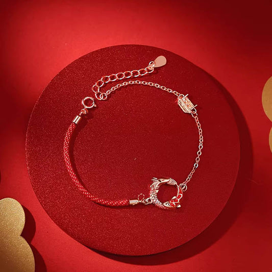 Ancient Tibetan Buddhist Red String Tradition 925 Sterling Silver Year Of The Dragon Copper Koi Fish Luck Protection Bracelet