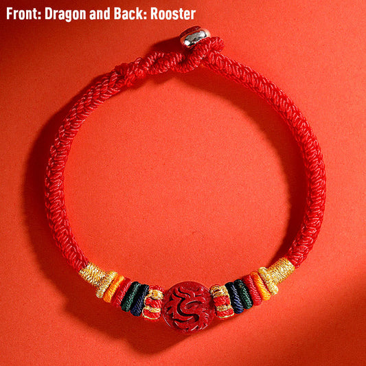 Ancient Tibetan Buddhist Red String Tradition Year of the Dragon 925 Sterling Silver Chinese Zodiac Cinnabar Auspicious Matches Blessing Bracelet