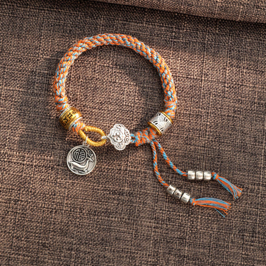 Ancient Tibetan Buddhist Red String Tradition Handmade Tibetan Om Mani Padme Hum Fu Character Luck Fortune Braided Bracelet