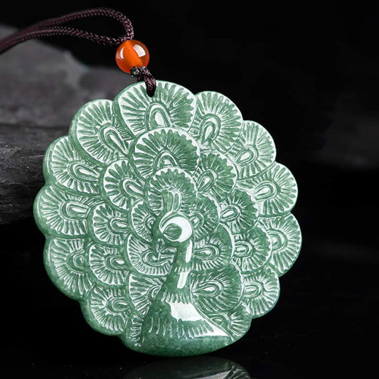 Jade Natural Jade Peacock Luck Prosperity Necklace Pendant