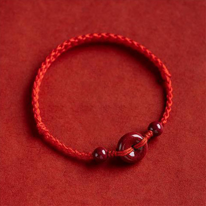 Spirituality Buddha Karma Handmade Cinnabar Peace Buckle Safe and Healthy Charm Blessing String Bracelet Anklet