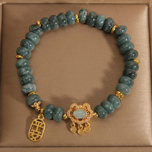 Jade Natural Jade Chinese Lock Charm Peace Luck Abundance Bracelet