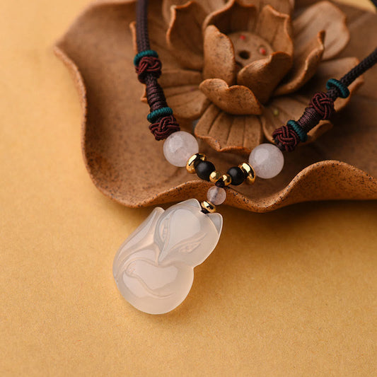 Jade Chalcedony Fox Pink Crystal Bead Harmony String Necklace Pendant