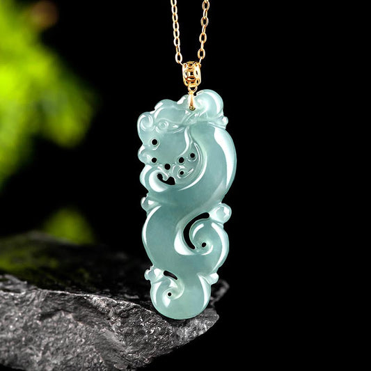 Jade 18K Gold Plated 925 Sterling Silver Year of the Dragon Jade Abundance Necklace Pendant