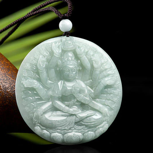 Jade Thousand-Hand Kwan Yin Avalokitesvara Jade Blessing String Necklace Pendant