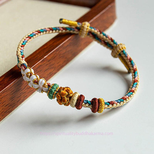 Ancient Tibetan Buddhist Red String Tradition Handmade Dunhuang Color Peach Blossom Pattern Braid String Bracelet