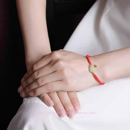 Jade 925 Sterling Silver Year of the Rabbit Hetian White Jade Luck Red String Protection Bracelet