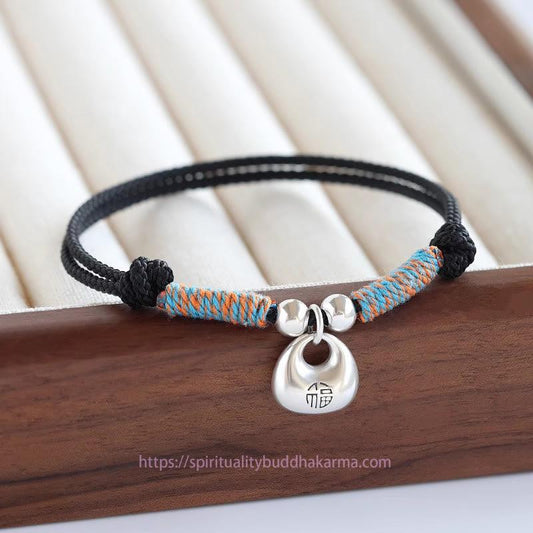 Tibetan Knot Protection Handmade 925 Sterling Silver Fu Character Safe And Well Luck Braided Bracelet