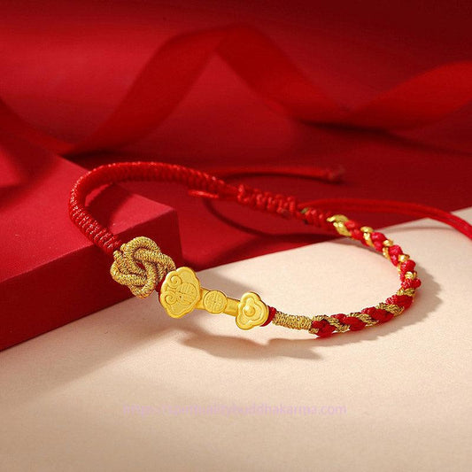 Tibetan Knot Protection 999 Sterling Silver Ruyi Handle Fu Character Fortune Luck Rope Bracelet