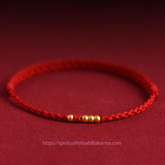 Ancient Tibetan Buddhist Red String Tradition 999 Gold Beads Luck Braided Protection Couple Bracelet