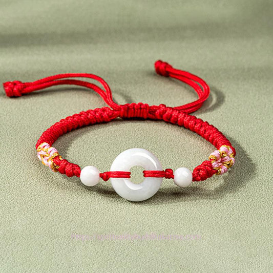 Tibetan Knot Protection Jade Luck Abundance Red String Bracelet