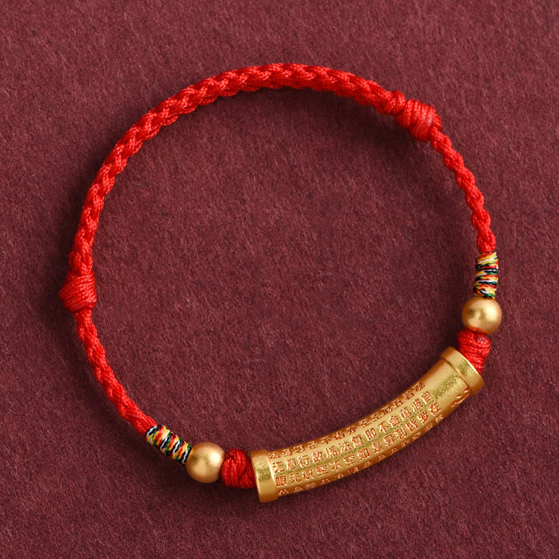 Spirituality Buddha Karma Handmade Alloy Heart Sutra Protection Strength Rope Bracelet Anklet