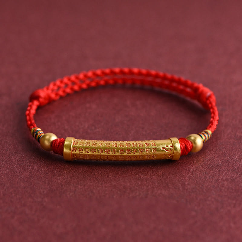 Spirituality Buddha Karma Handmade Alloy Heart Sutra Protection Strength Rope Bracelet Anklet