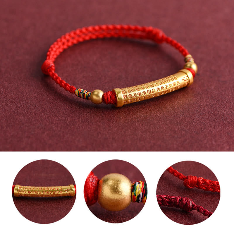 Spirituality Buddha Karma Handmade Alloy Heart Sutra Protection Strength Rope Bracelet Anklet