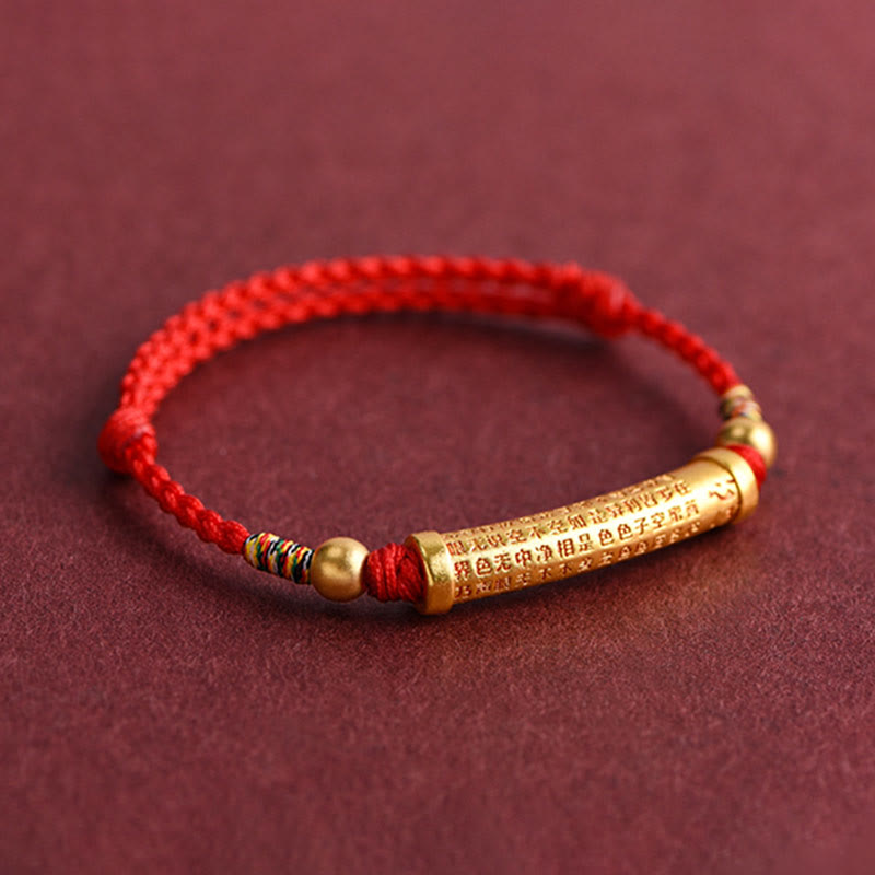 Spirituality Buddha Karma Handmade Alloy Heart Sutra Protection Strength Rope Bracelet Anklet