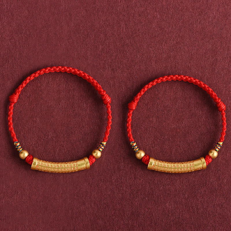 Spirituality Buddha Karma Handmade Alloy Heart Sutra Protection Strength Rope Bracelet Anklet