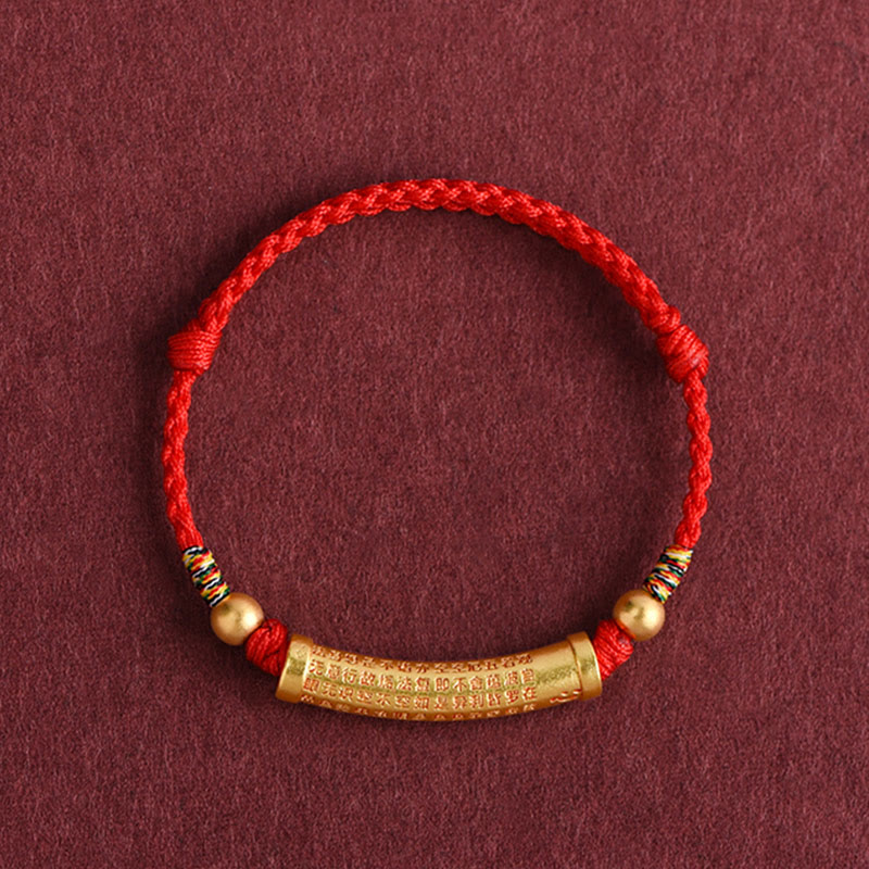 Spirituality Buddha Karma Handmade Alloy Heart Sutra Protection Strength Rope Bracelet Anklet