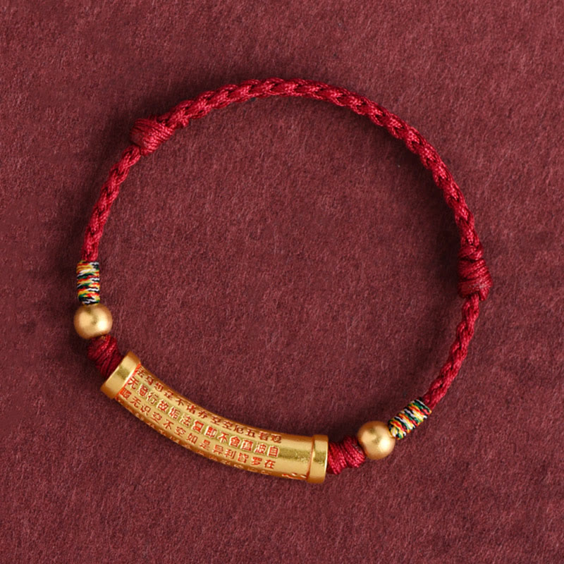 Spirituality Buddha Karma Handmade Alloy Heart Sutra Protection Strength Rope Bracelet Anklet