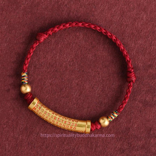Tibetan Knot Protection Handmade Alloy Heart Sutra Protection Strength Rope Bracelet Anklet