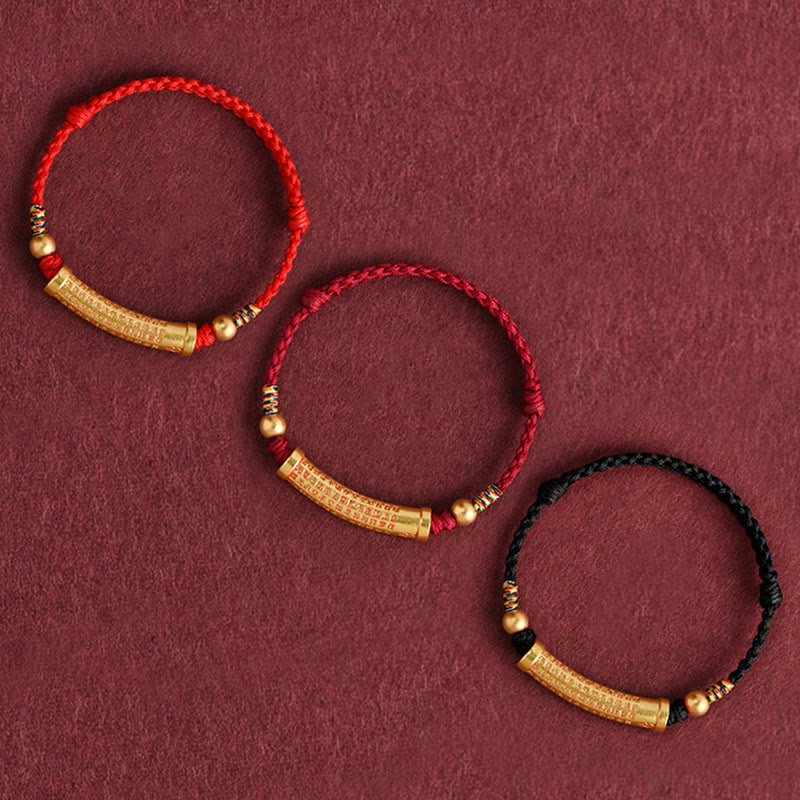 Spirituality Buddha Karma Handmade Alloy Heart Sutra Protection Strength Rope Bracelet Anklet