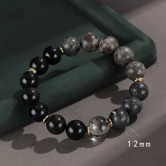 Spirituality Buddha Karma 925 Sterling Silver Black Onyx Gold Sheen Obsidian Lava Rock Tiger Eye Six True Words Wealth Protection Bracelet