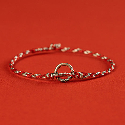 Tibetan Knot Protection 925 Sterling Silver Peace Buckle Luck String Bracelet
