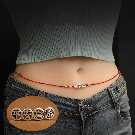 Tibetan Knot Protection 999 Sterling Silver Blessing Red String Belly Chain