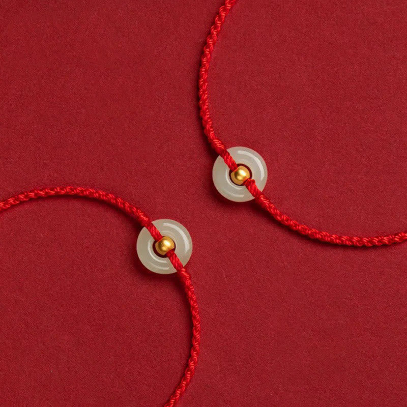 Jade 999 Gold Bead Round Peace Buckle Hetian Jade Luck Abundance Braided Bracelet Anklet