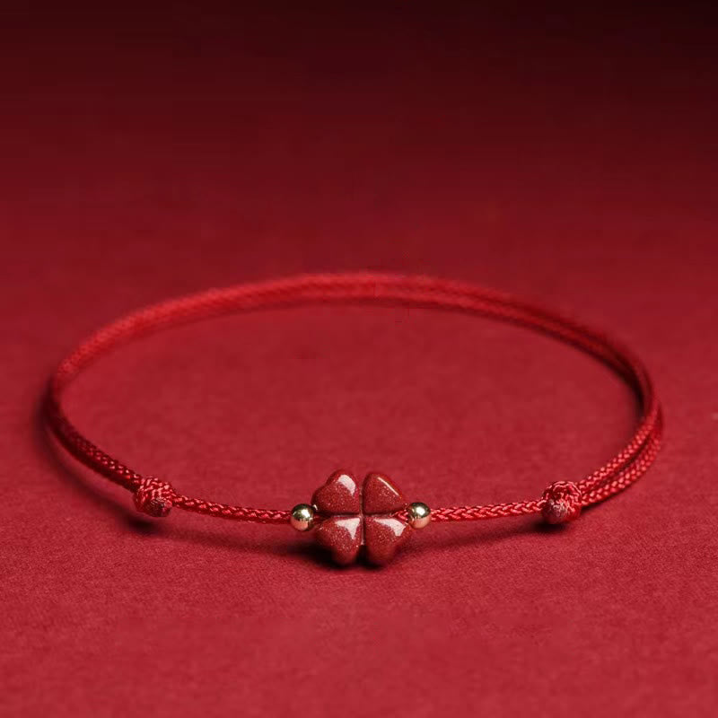 Spirituality Buddha Karma Natural Cinnabar Four Leaf Clover Blessing Red String Bracelet Anklet