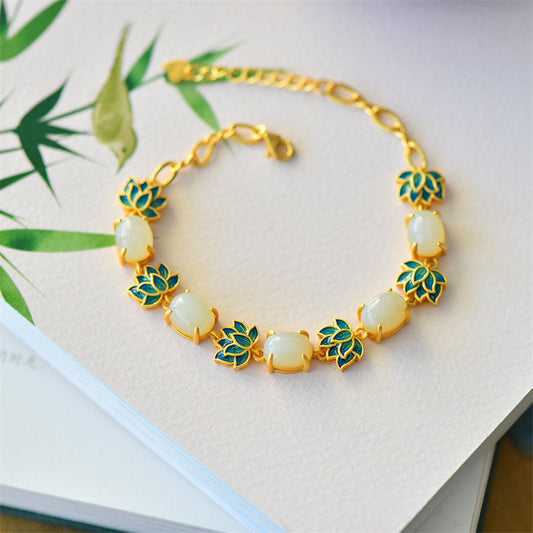 Jade White Jade Cyan Jade Lotus Protection Bracelet