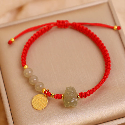 ❗❗❗A Flash Sale- Jade Year of the Dragon 925 Sterling Silver Hetian Jade Fu Character Luck Bracelet