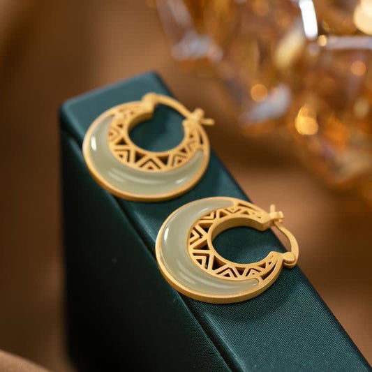 Jade  Crescent Moon Jade Prosperity Drop Earrings
