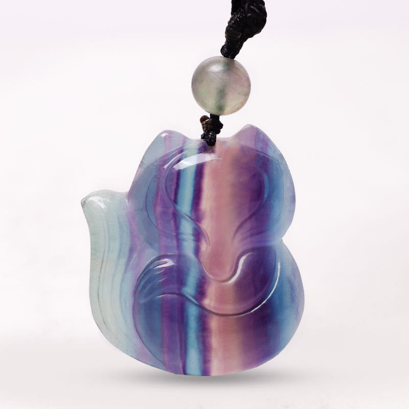 Spirituality Buddha Karma Natural Fluorite Gold Sheen Obsidian Fox Pendant Protection Necklace