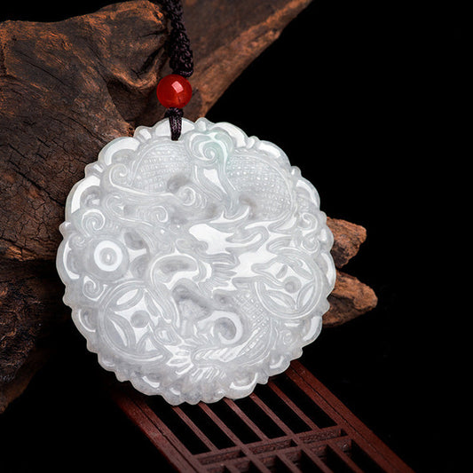 Jade White Jade Dragon Protection Necklace String Pendant