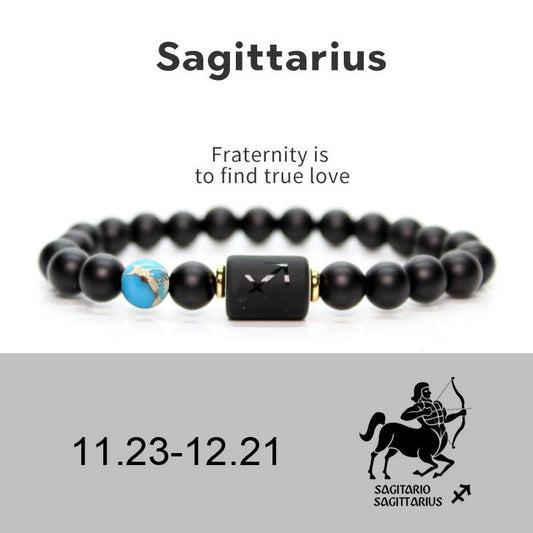 Spirituality Buddha Karma 12 Constellations of the Zodiac Black Onyx Adjustable Bracelet